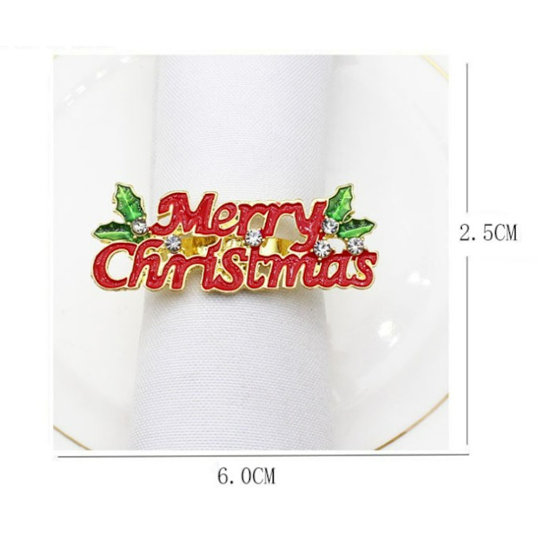 6 stk., \"Glædelig Jul\" Metallic Servietring i Klæde, Servietspænde