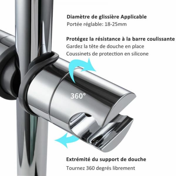 Justerbar bruseholder til skinner, diameter 18 til 25 mm, grå