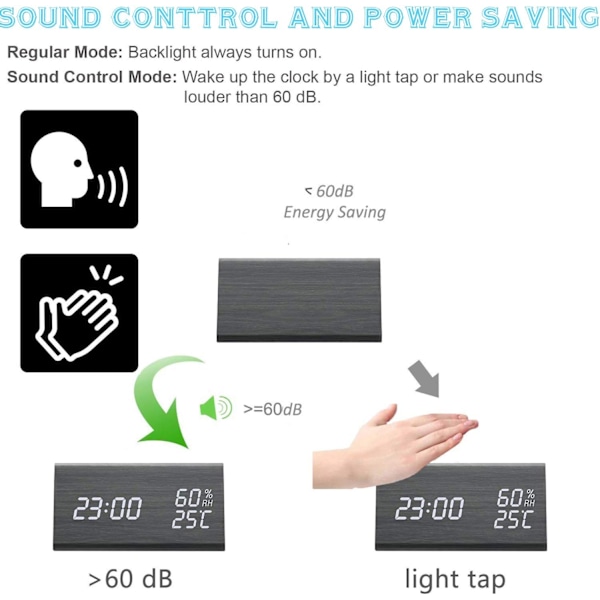 Trä digital väckarklocka, trä triangel LED väckarklocka touch eller