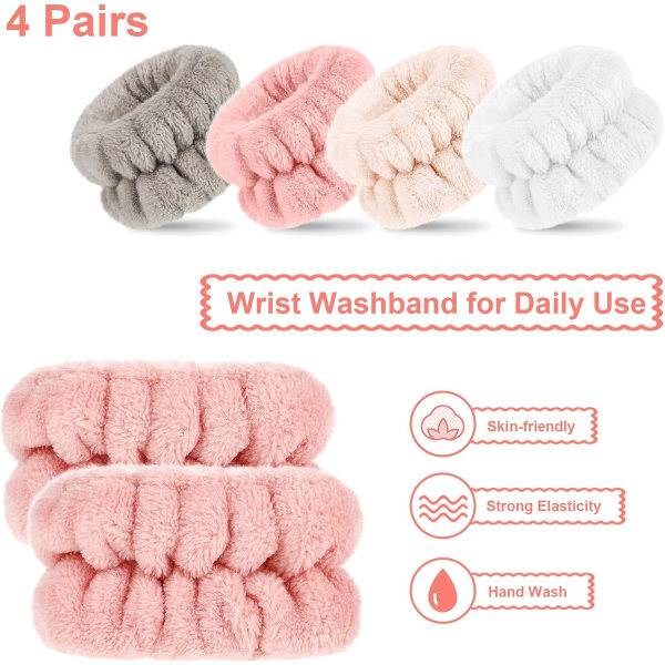 4 par mikrofiberansiktsrengöring absorberande handledsband för kvinnor