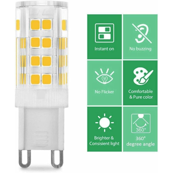 Förpackning med 10 G9 5W LED-lampor, motsvarande 40W, varmvitt 3000k, 220-