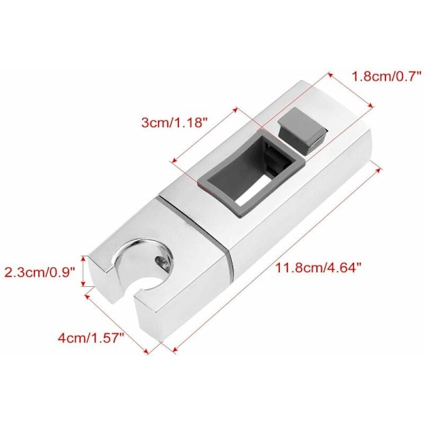 Justerbar brusehovedholder til skinne - 18 x 30 mm - rektangulær