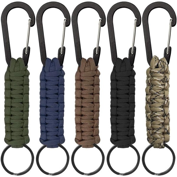 5 Pack Paracord Keychain with Carabiner, Braided Lanyard for Keys