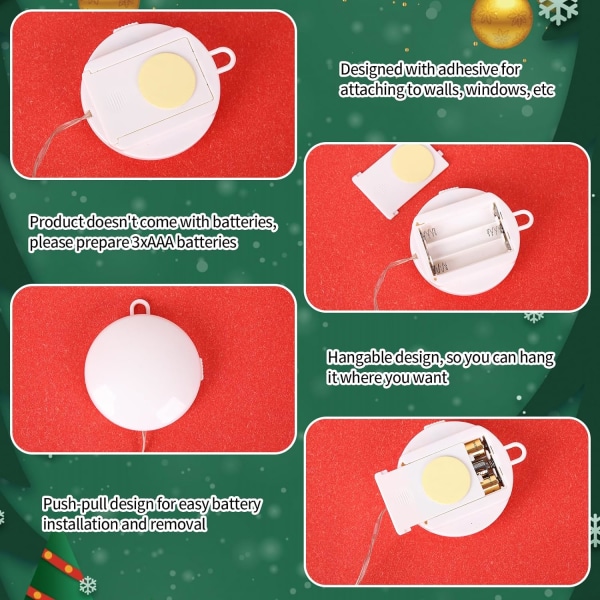 3 snømann og nisse LED-lyssnor, 3D rund snømann LED-krist