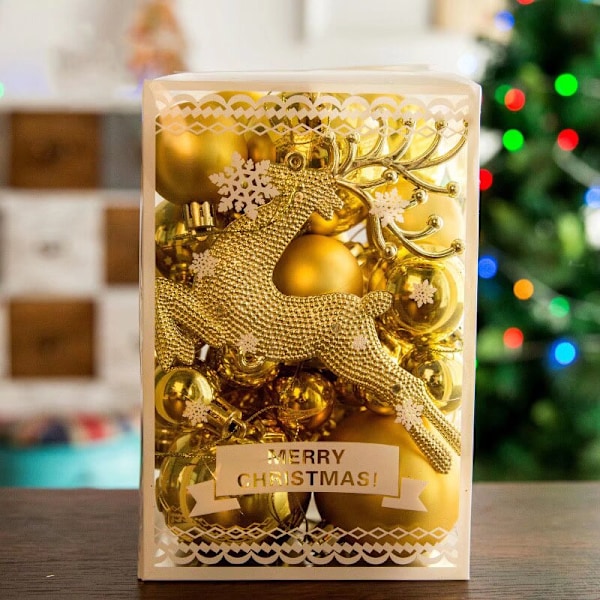 Julgransdekorationer paket med lysande bollar julgransfönster