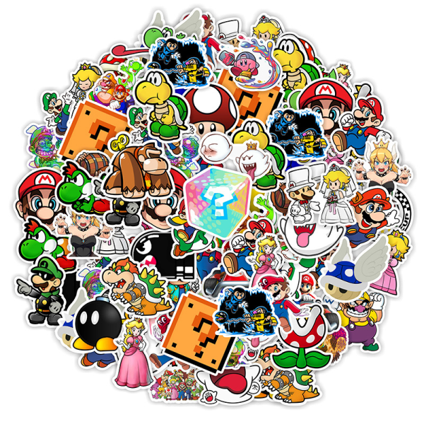 50 autokollanter av dessin animé Super Mario Mario, autokollanter e