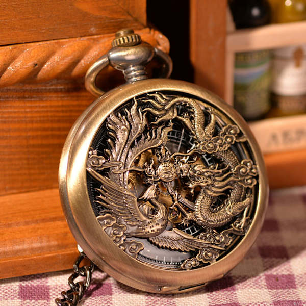 Herr Retro Fickur Analog Kedja Manuell Vinda Drake Fenix