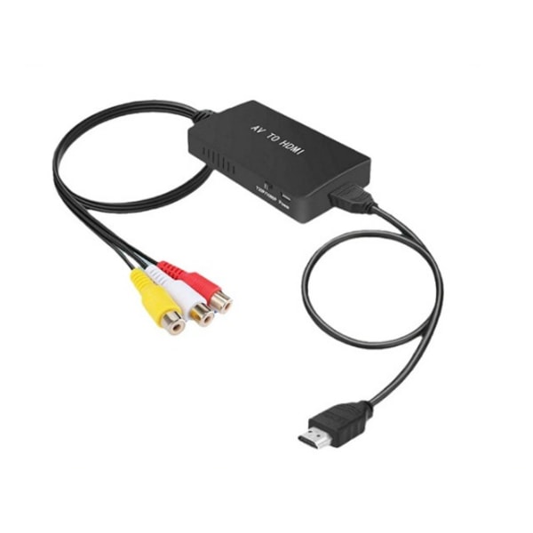 1 svart RCA til HDMI-adapter, AV til HDMI-konverter, RCA-inngang, Vid