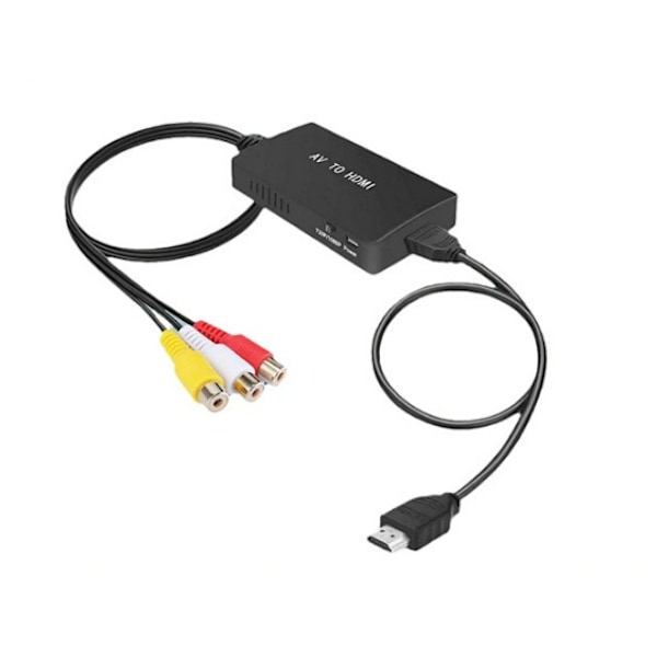 1 Svart RCA till HDMI Adapter, AV till HDMI Konverter, RCA Ingång, Vid