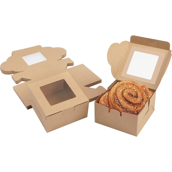 Brune kraftpapirbokser med klart vindu (pakke med 50 stk) - Kakeboks