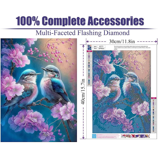 Diamantmalerisett for voksne, 5D kolibri DIY diamantmaleri