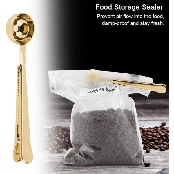 Kaffe måleske med rustfrit stålklemme, 2 i 1 lang hånd