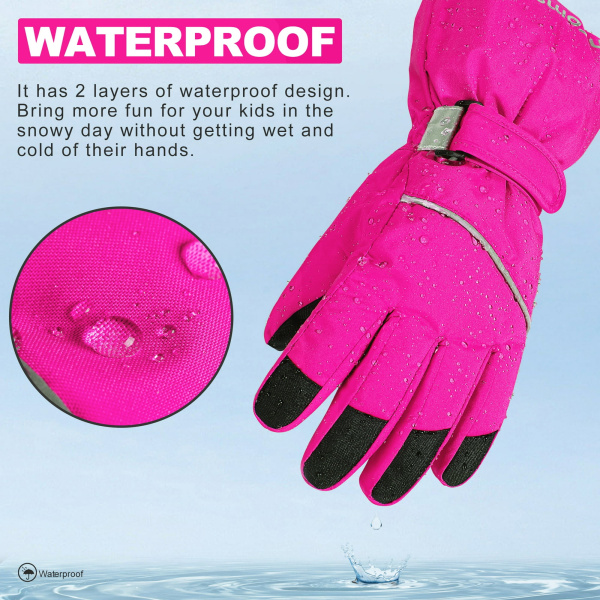 Varma handskar för barn 4-6 år, vintervattentäta snöhandskar