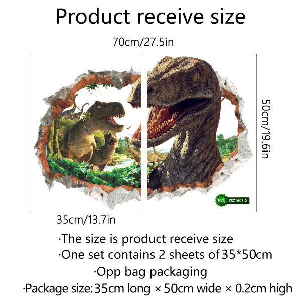 Trasig vägg 3D djur dinosaurie väggdekal sovrum vardagsrum c