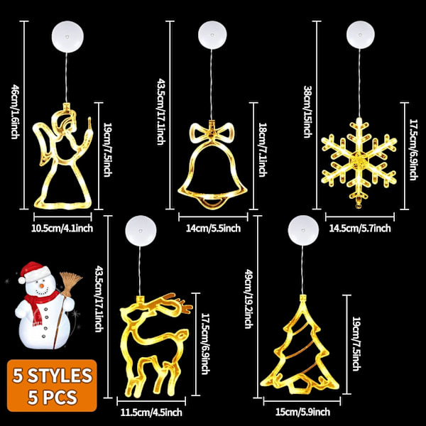 Julgransfönsterlampor, 5 st hängande julgransfönsterlampor med