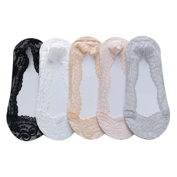 5 paria naisten näkymättömiä matalat sukkia elastisia pitsipuuvillaa nro