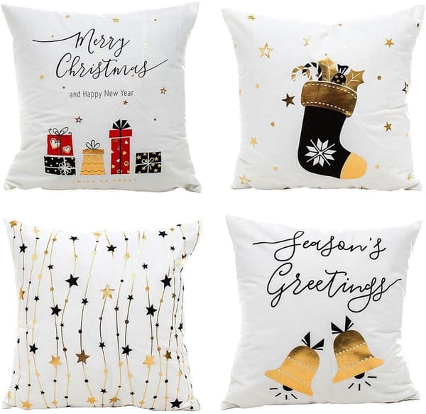 Kuddfodral God Jul Set om 4 Bomullskuddfodral Vinter
