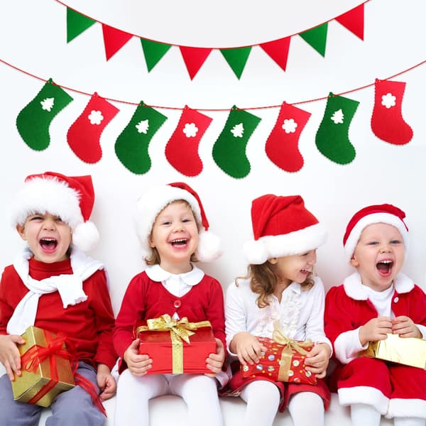 God Jul Vimpel, Jul Dekorationer, 5 Pack Tyg Ha