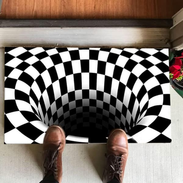3D-illusjonsbenkematter, dørmatte, optisk illusjon sklisikker Geome