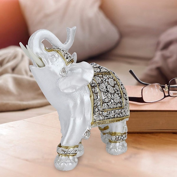 Feng Shui Elefant Staty, Upphöjd Torso Vit Elefant Staty för
