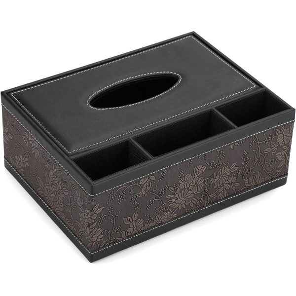 Tissue Box PU Læder Rektangulær Serviet Dispenser med 3 Rum