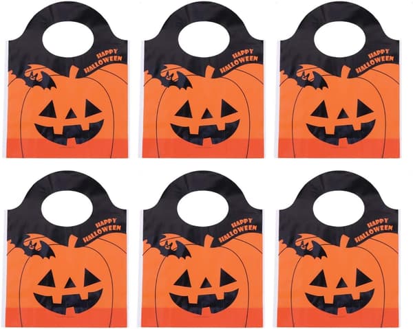 50 st Halloween-godispåsar i plast, pumpa-presentpåsar
