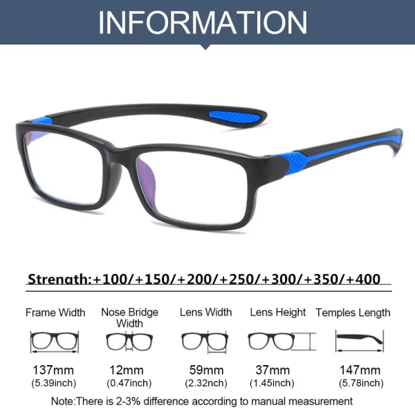 Musta harmaa, sinistä valoa estävä presbyopia 300 astetta, klassinen toimisto