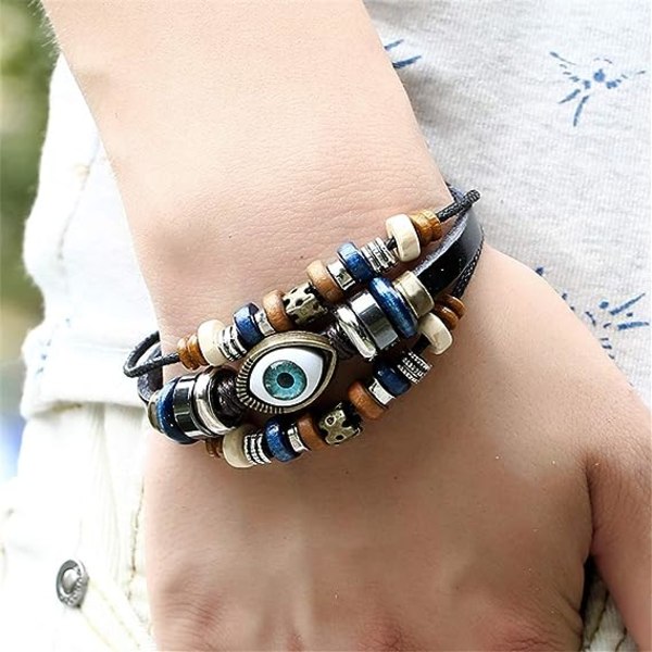 Onda öga armband bohemisk äkta läder charm armband för kvinnor