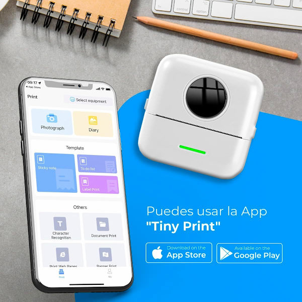 Hvid bærbar fotoprinter - Mini trådløs termisk printer til