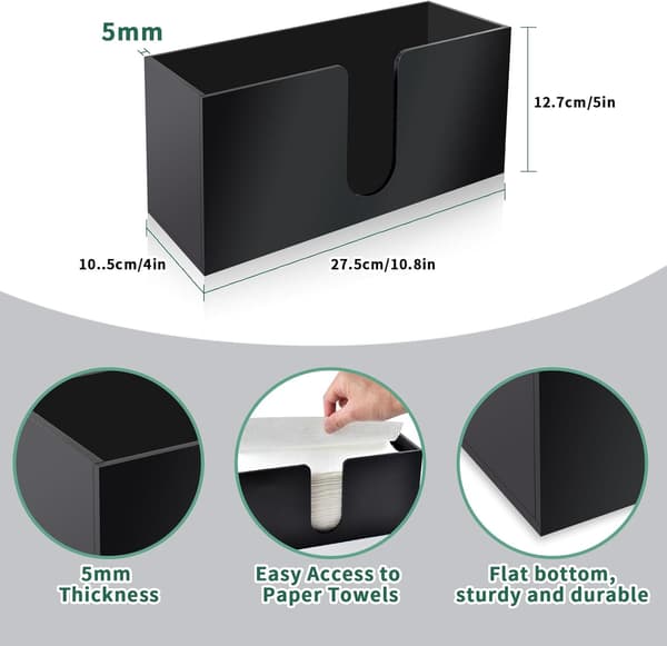 Fritstående papirhåndklædedispenser, sort akryl servietdispenser, multi-fold papirhåndklædedispenser