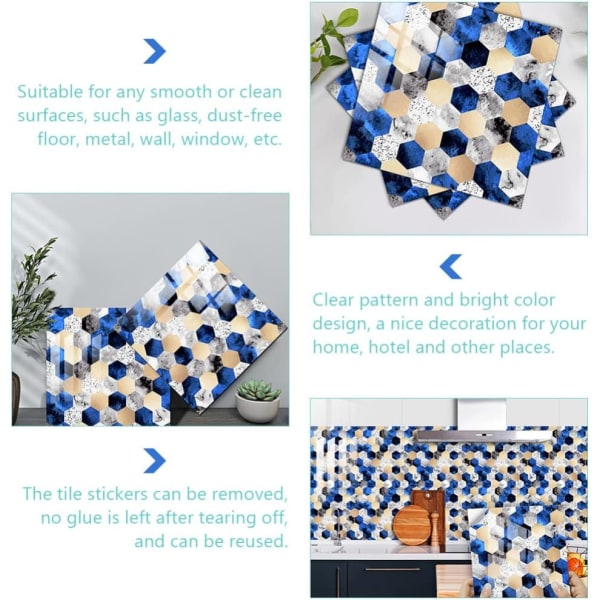 10 kpl Mosaiikkilaattatarrat Itsekiinnittyvä neliönmuotoinen reunalaatta seinä
