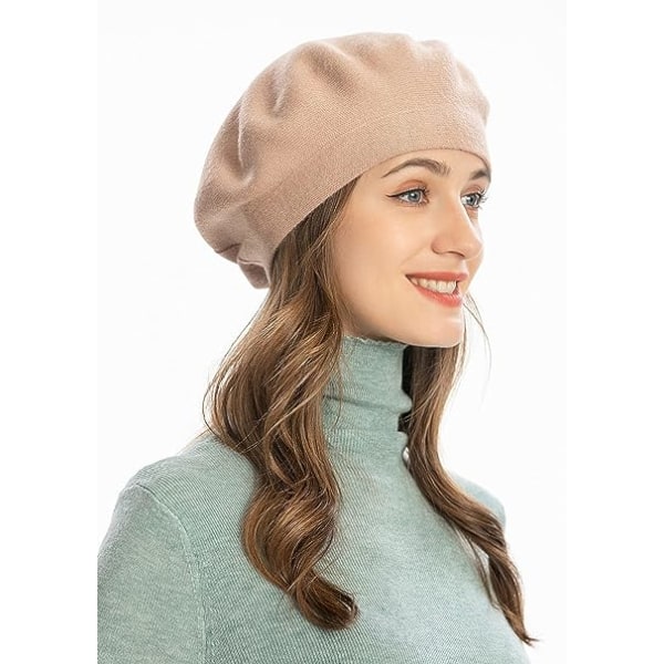 1 stk. Khaki uld strikket kashmir beret Fashionable varm maler Ha