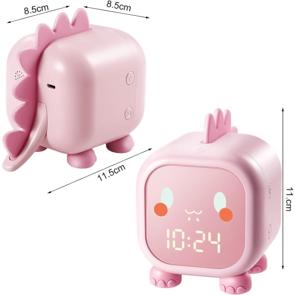 (Rosa)  Barnealarmklokke, Dinosaur Digital Alarm Clock med Snooze