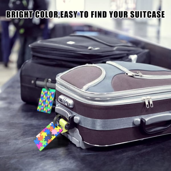 Set med 4 söta PVC-bagageetiketter för resväska eller visitkort