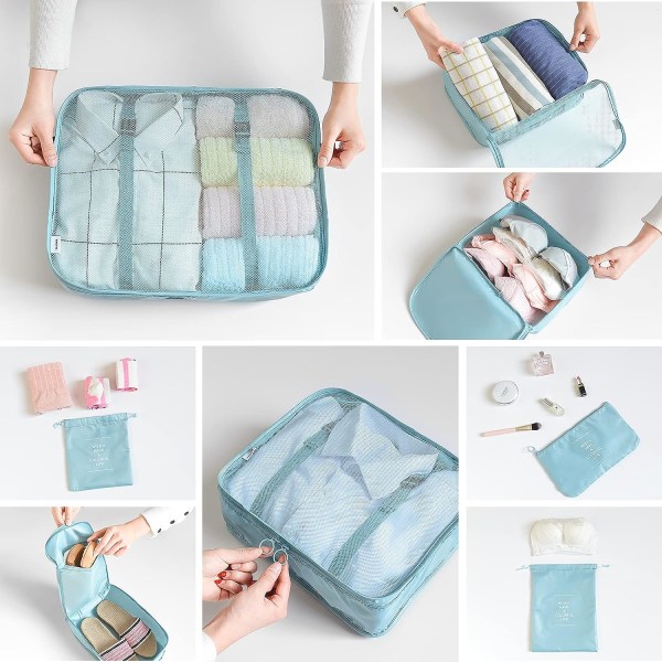 8-i-1 Reisebagasje Organizer Set, Klær Bag, Sko Bag, Trave
