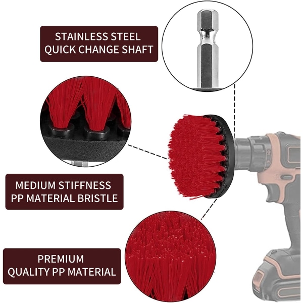 (Rød) 4 stk. Drill Cleaning Brush, Brush for Drill Car Tile Car