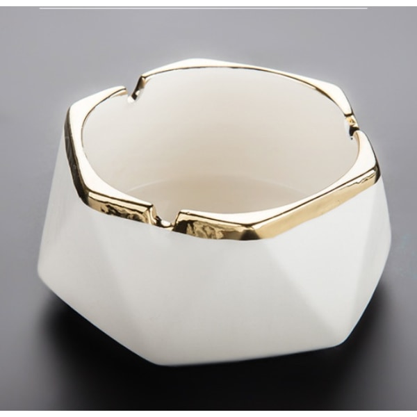 1pc white Ceramic ashtray with lid and gold edges, windproof asht