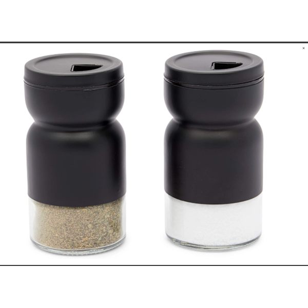 Svart glass salt- och pepparkvarnset med justerbar hällpip