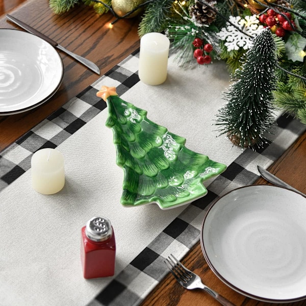 Plaid Træer Jul Bordløber, Vaskbar Moderne Vinter Kitche