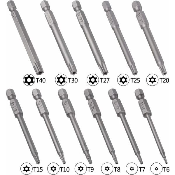Sæt med 11 Torx-skruetrækkerbits - 75 mm - S2-stål - Magnetisk