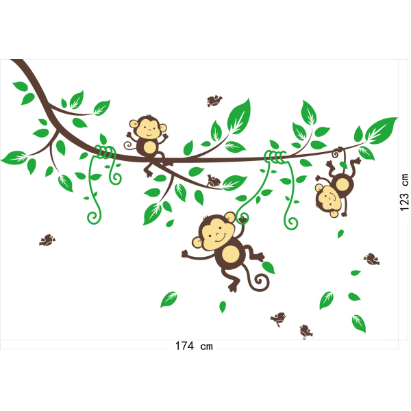 Apina rottinkiseinätarralla Tree Animal Wall tarra Baby