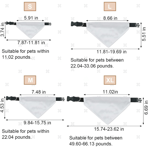 4 kpl M, tyhjä DIY lemmikkieläinten kolmiohuivi säädettävä sublimaatio Dou