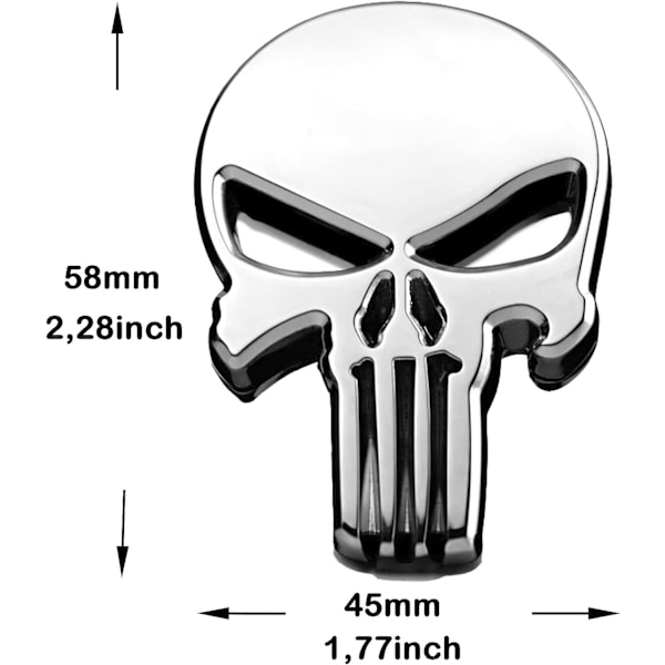 2 stk Punisher 3D metallklistremerke, Punisher Skull motorsykkel