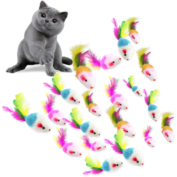 20 Stk Kattelegetøj, Farverig Sjov Mus Lille Mus Hale Kat Pet Til