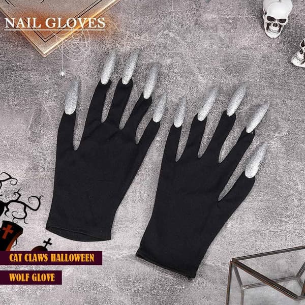 Sorte karneval Halloween cosplay heks guld pulver negle handsker de