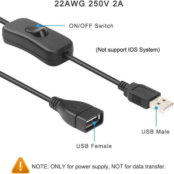 USB kabel med ON/OFF-knapp Förlängningskabel USB -lamplinje USB fa