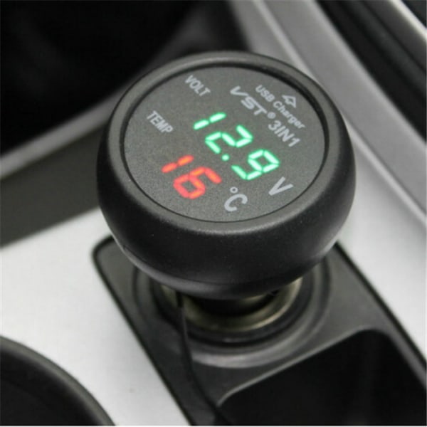 1 stk 12-24V billaderkontakt med USB-port/voltmeter/termometer