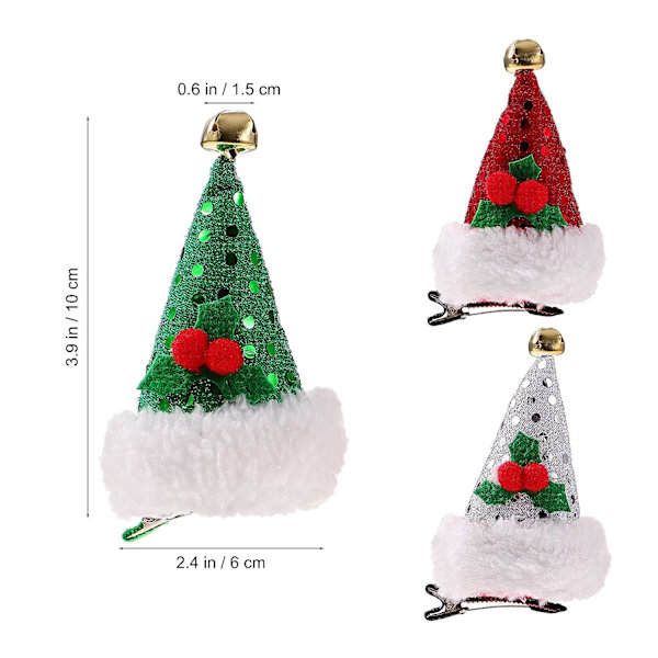 3 st Glitter Jultomte Hat Hårklämmor Minni Hat Hårnålar med B