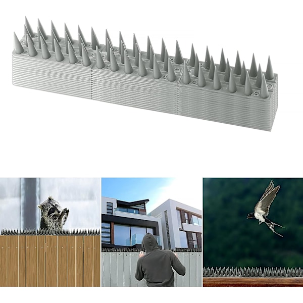 (Grå), Fuglespikes, 14 stk Duer Spikes 4,6 Meter 3 Rader Plast