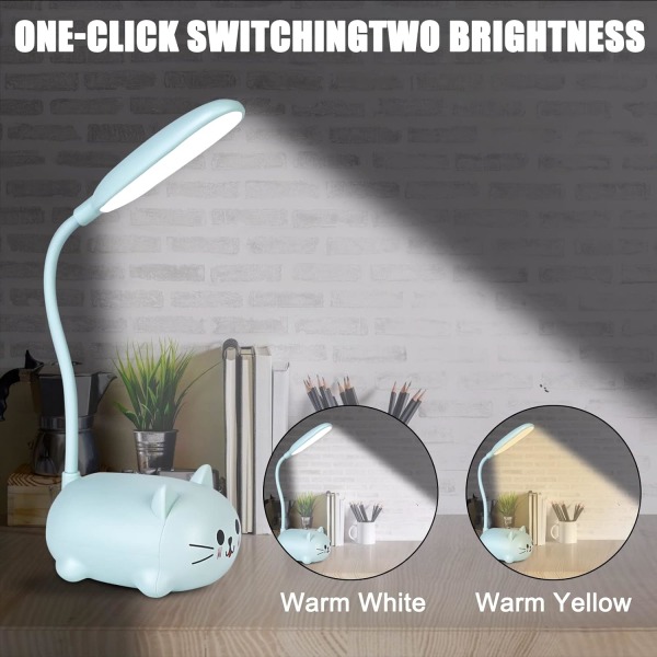 2 STK Bordlampe for barn, LED-leselampe med mobiltelefonholder, USB